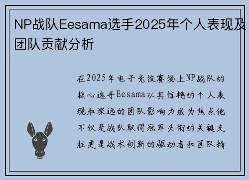 NP战队Eesama选手2025年个人表现及团队贡献分析